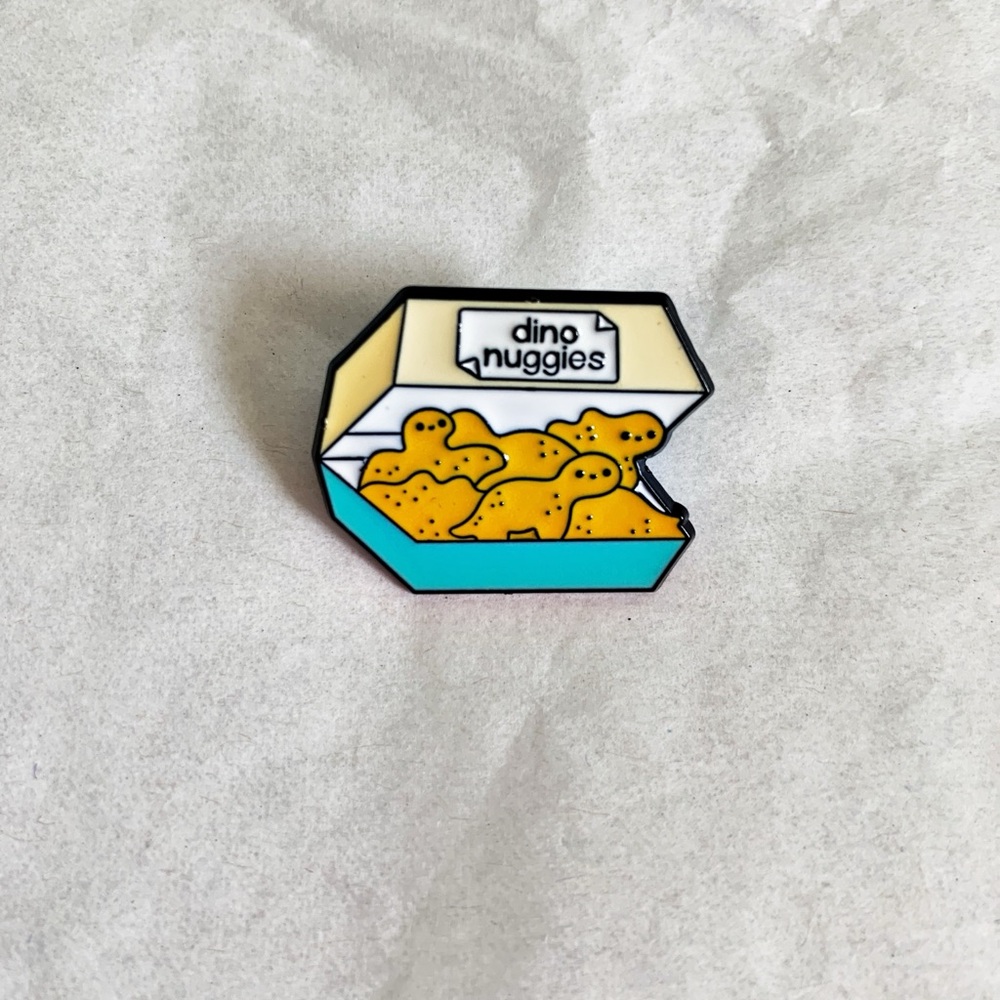 New Adorable Small 1.25” Blue & Orange Dino Nuggies in Box Enamel Pin